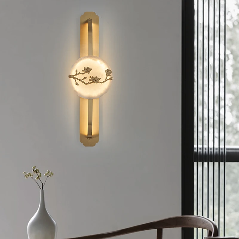 

New Chinese style all-copper marble wall lamp, living room TV background wall lamp, bedroom bedside lamp, Chinese style staircas