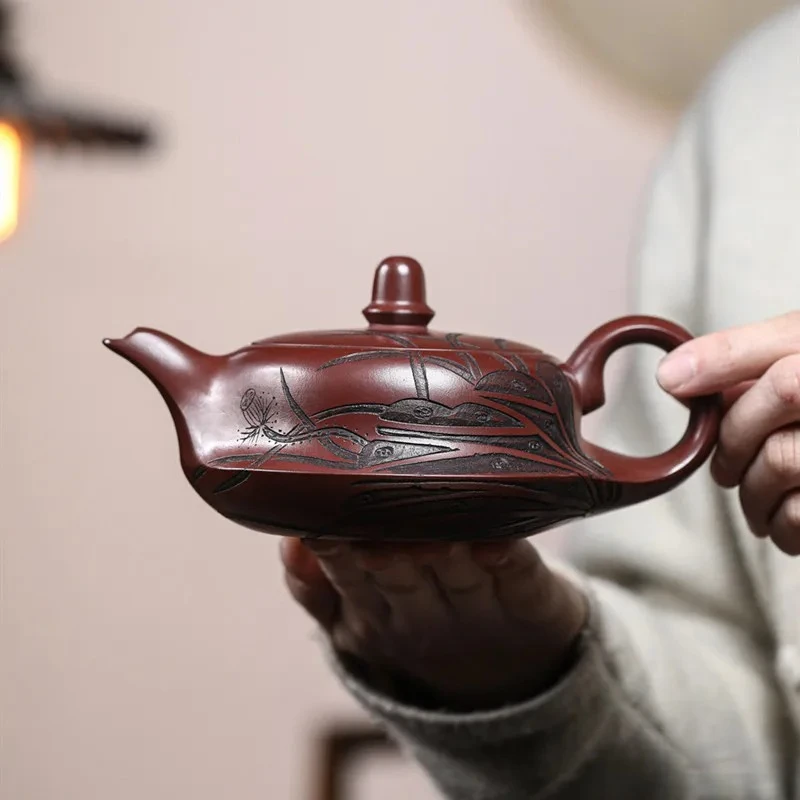 320ml Chinese Yixing Purple Clay Teapot Lotus Pattern Handmade Tea Pot Beauty Tea Infuser Kettle Household Zisha Teaware Tea Set