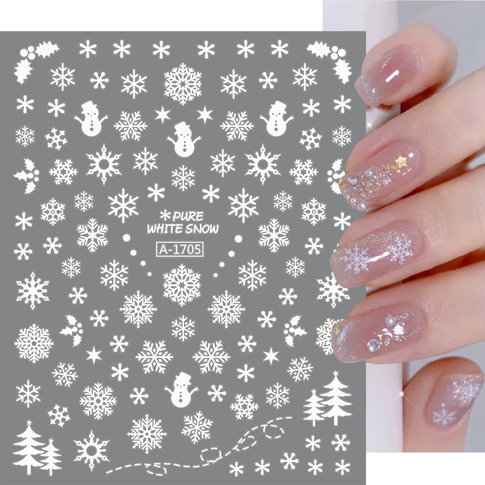 3D White Snowflakes Luminous Nail Art Stickers Glow In The Dark Christmas Snowman Adhesive Decals Festival Party Nail Decoration