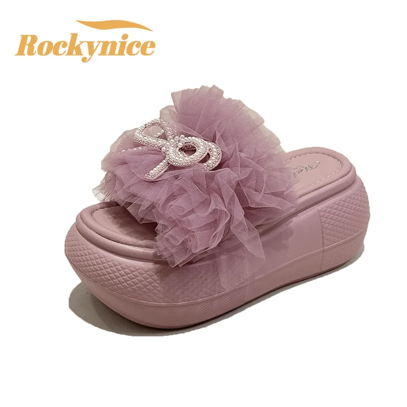 Neue 2026 Sommer Keilsandalen 8CM Damen Strandpantoletten Hohe Absätze Damen Casual Mesh-Schuhe Plateau Flip-Flops Sandalias Mujer