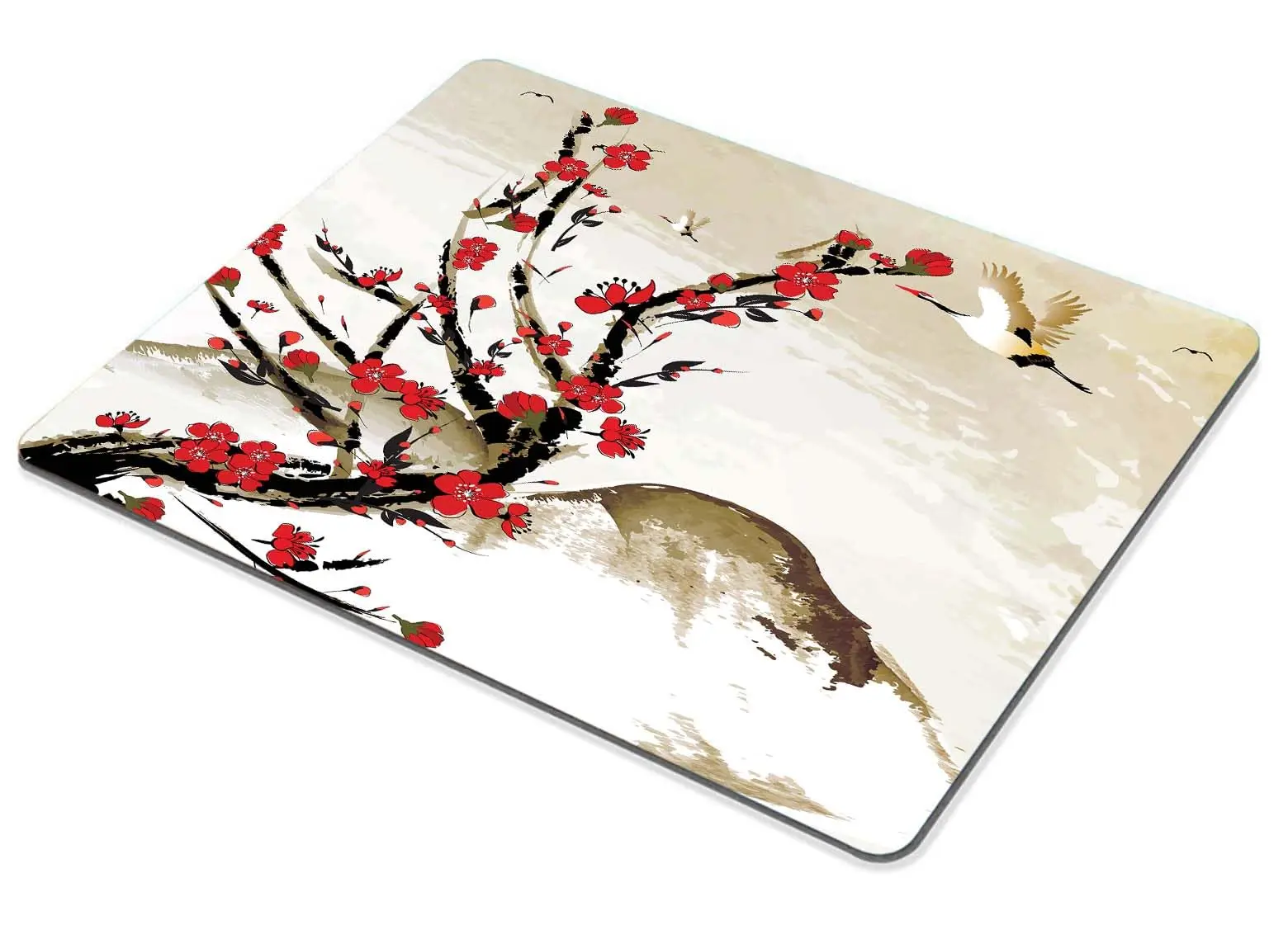 Retro Cherry Blossom Flower In Mountain With Crane Lock Edge Gaming Mousepad Gamer Mouse Mat Keyboard Mats Desk Pad 22x18cm