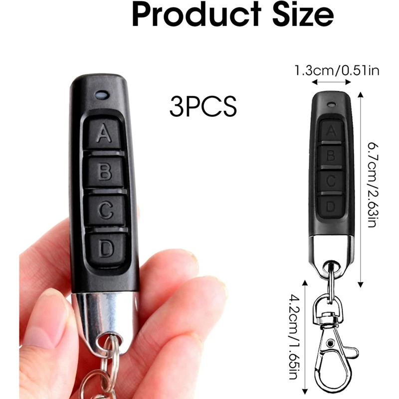 3Pcs 433Mhz Copy Remote Opener,Universal Garage Door Controller Wireless Cloning Key Fob 4In1 Remote Control Duplicator