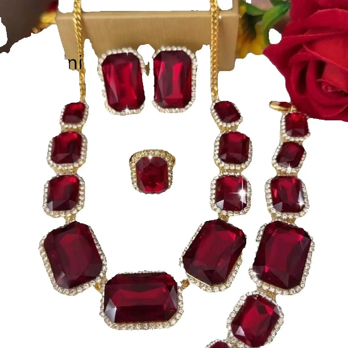 New Fashionable High-End Dubai 24K Gold Plated Necklace Earrings Rings Bracelet Romantic Wedding Party Jewelry Set for Lover 666 - view 3