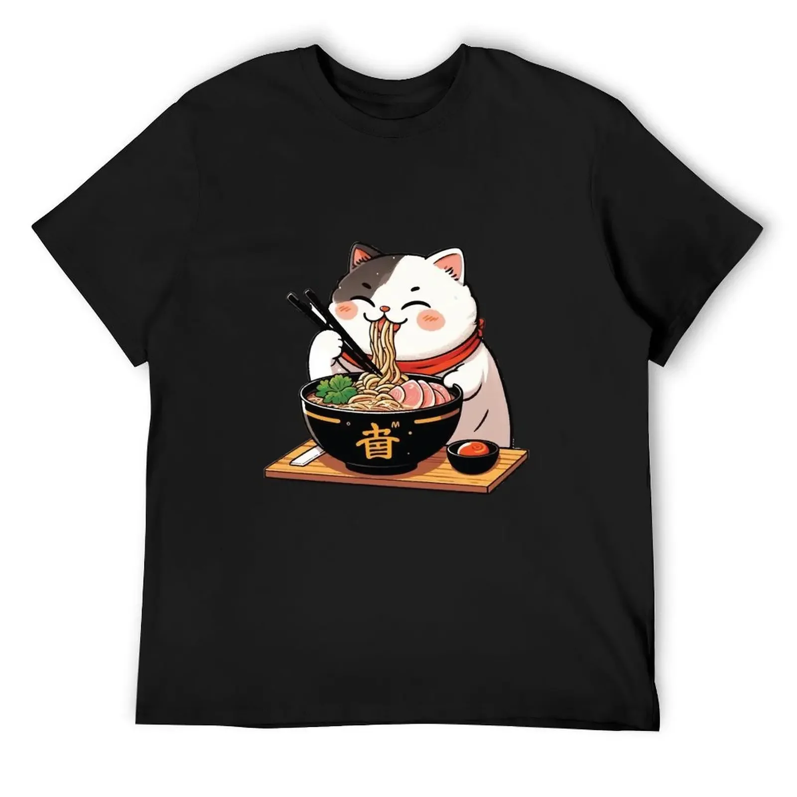 

Cute Cat Eating Ramen T-Shirt new edition blue archive vintage t shirts oversizeds mens graphic t-shirts hip hop