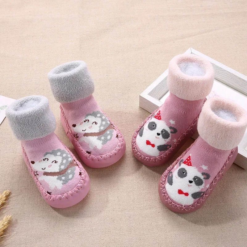 Baby Shoes Socks Children Infant Cartoon Socks Baby Gift Kids Indoor Floor Socks Rubber Sole Non-Slip Thick Warm Socks