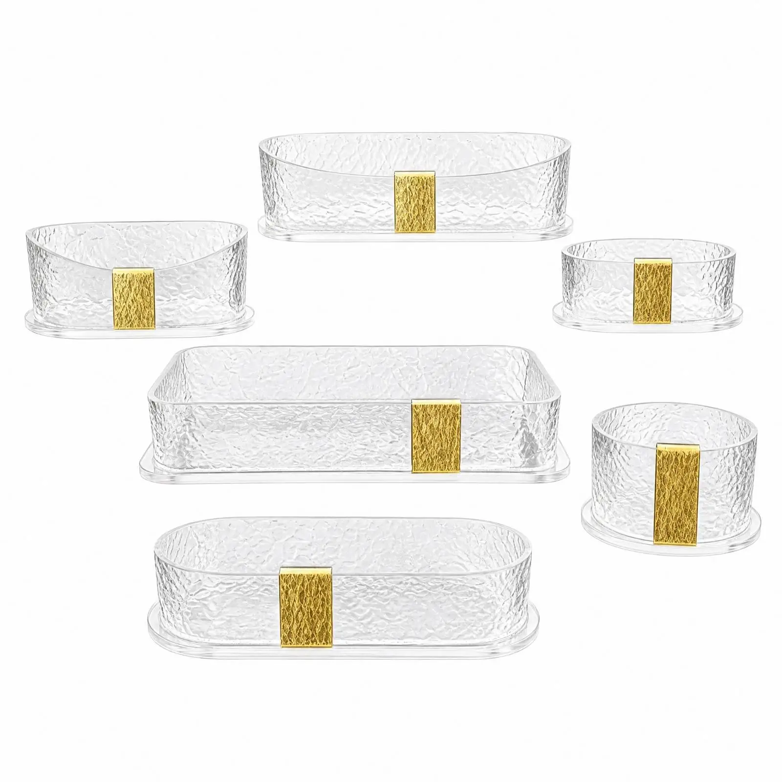 6 Pieces Transparent Glass Serving Dish Crystal Clear Serving Dish with Gold-Tone Trim Panel Versatile Decorative Bowl for