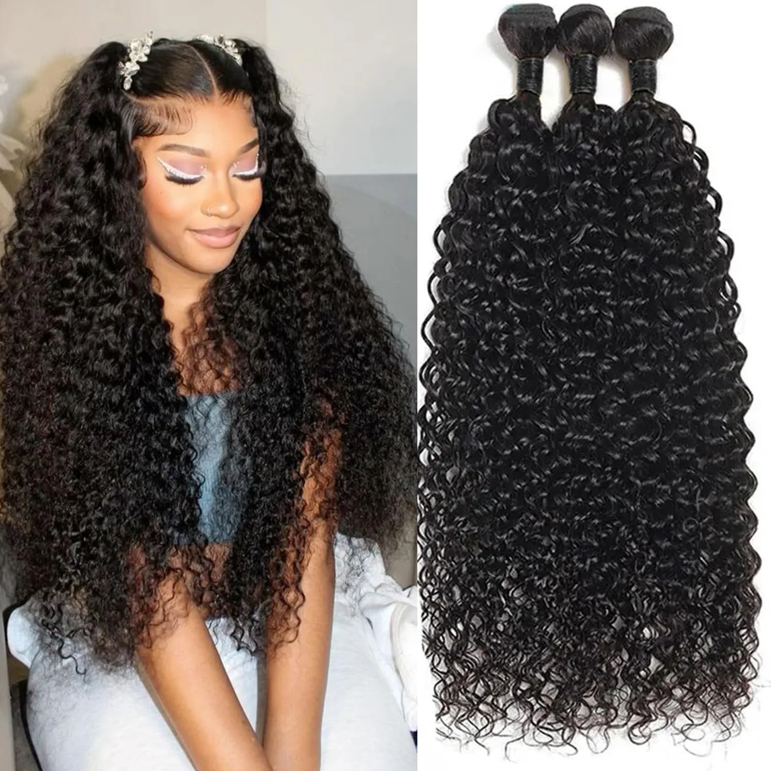 

Jerry Curly Bundles 100% Human Hair Weave Bundles Brazilian Virgin Hair Wet And Wavy Bundle 12A Grade Unprocessed Human Hair