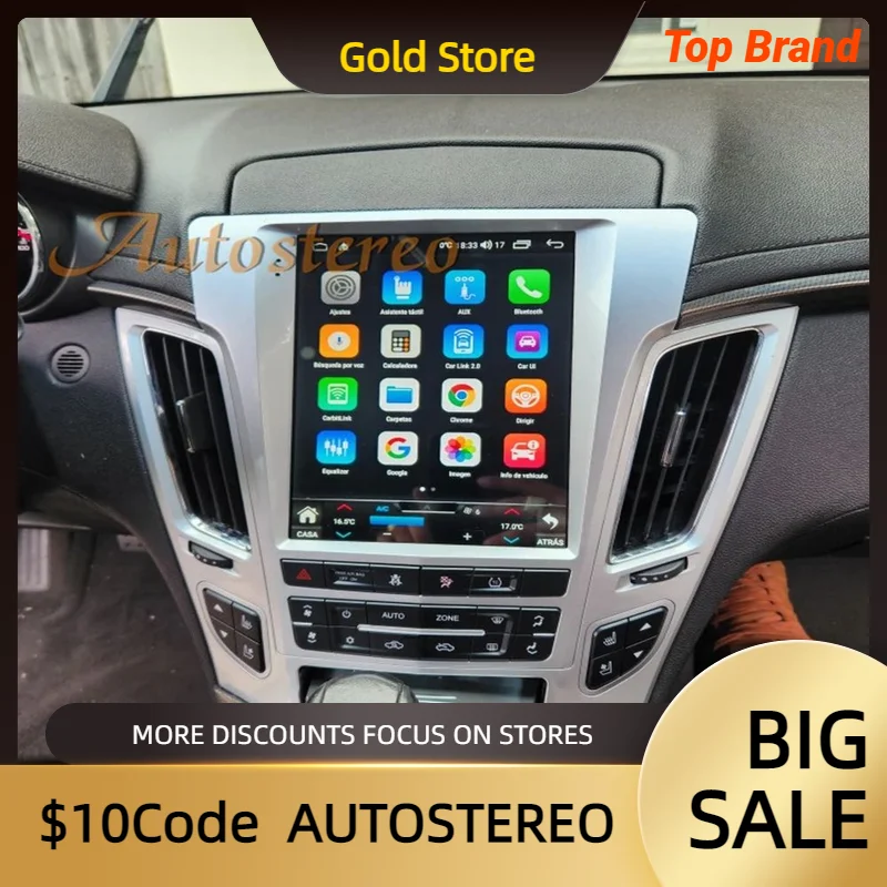Carplay Android 14 Car GPS Navigation For Cadillac CTS 2007-2012 Tesla Screen Head Unit Multimedia Player CarRadio Tape Recorder