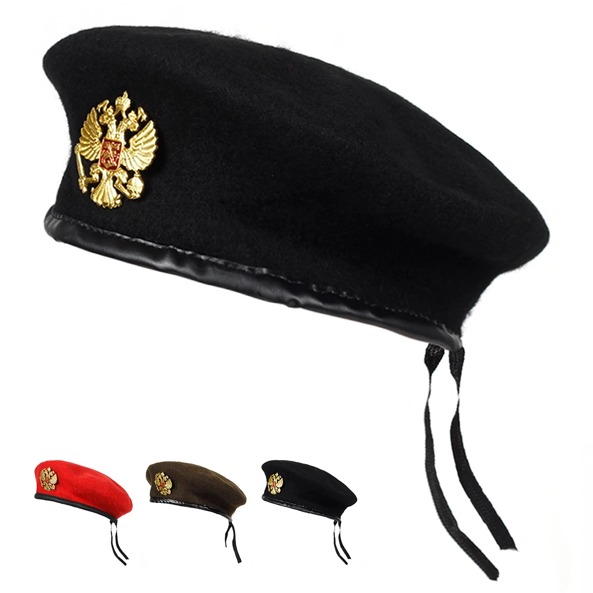 Unisex Double Headed Eagle Brooch Beret Men Women Painters Hats Autumn Winter Warm Berets Flat Caps