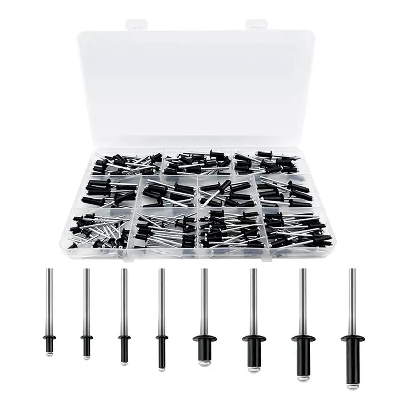 

B-Est 210Pcs Black 3/16 Inches,1/8 Inches Rivets Assortment Kit, 8 Sizes Aluminum Rivets,Aluminum Blind Rivets