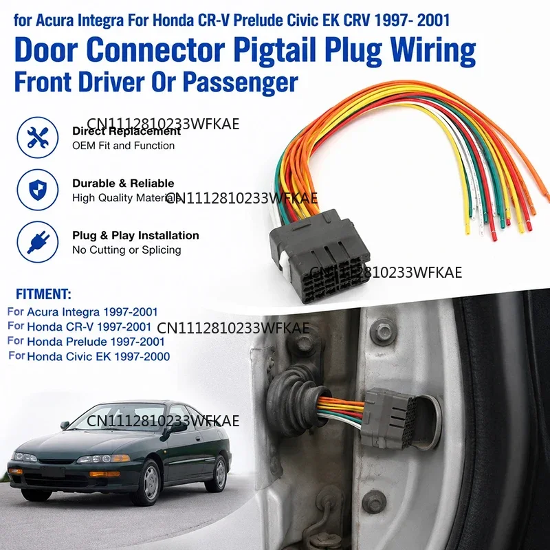 for Acura Integra For Honda CR-V Prelude Civic EK CRV 1997- 2001 Door Connector Pigtail Plug Wiring Front Driver Or Passenger