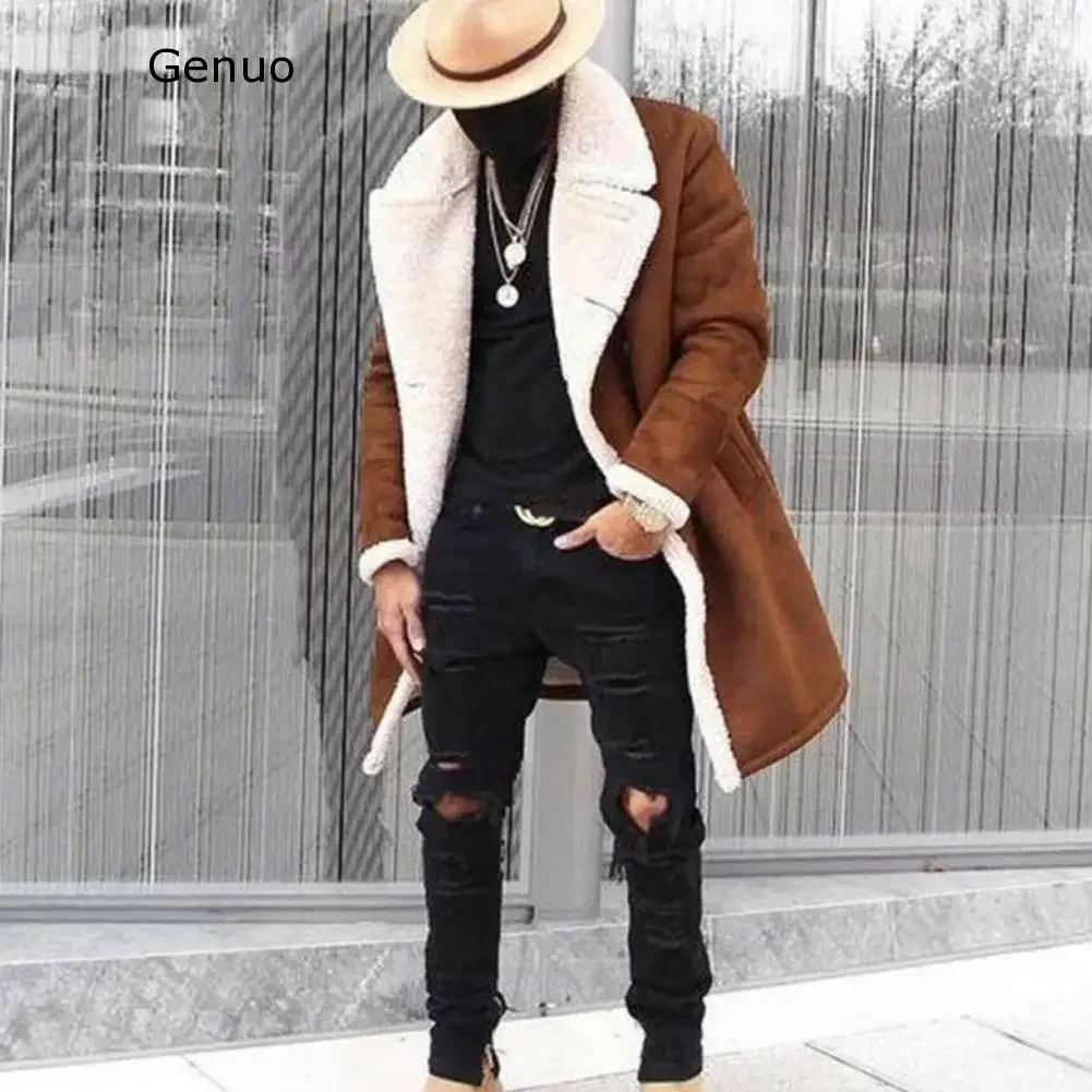 

Genuo Winter Jacket Men's Wool Warm Winter Trench Long Outwear Button Smart Overcoat Coats Waterproof Windproof