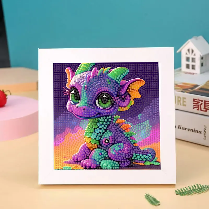 5D DIY Cute Dragon Diamond Painting Children\'s Puzzle Art Kit Stitch Picture with Frame Pen Tools Home Decorations 2024 New Gift