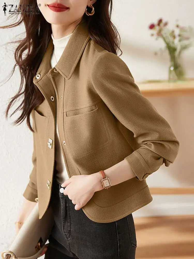 2024 ZANZEA Fashion Spring Lapel Neck Long Sleeve Thin Coats Casual Work Jackets Women Outwear Female Stylish Solid OL Chaqueta