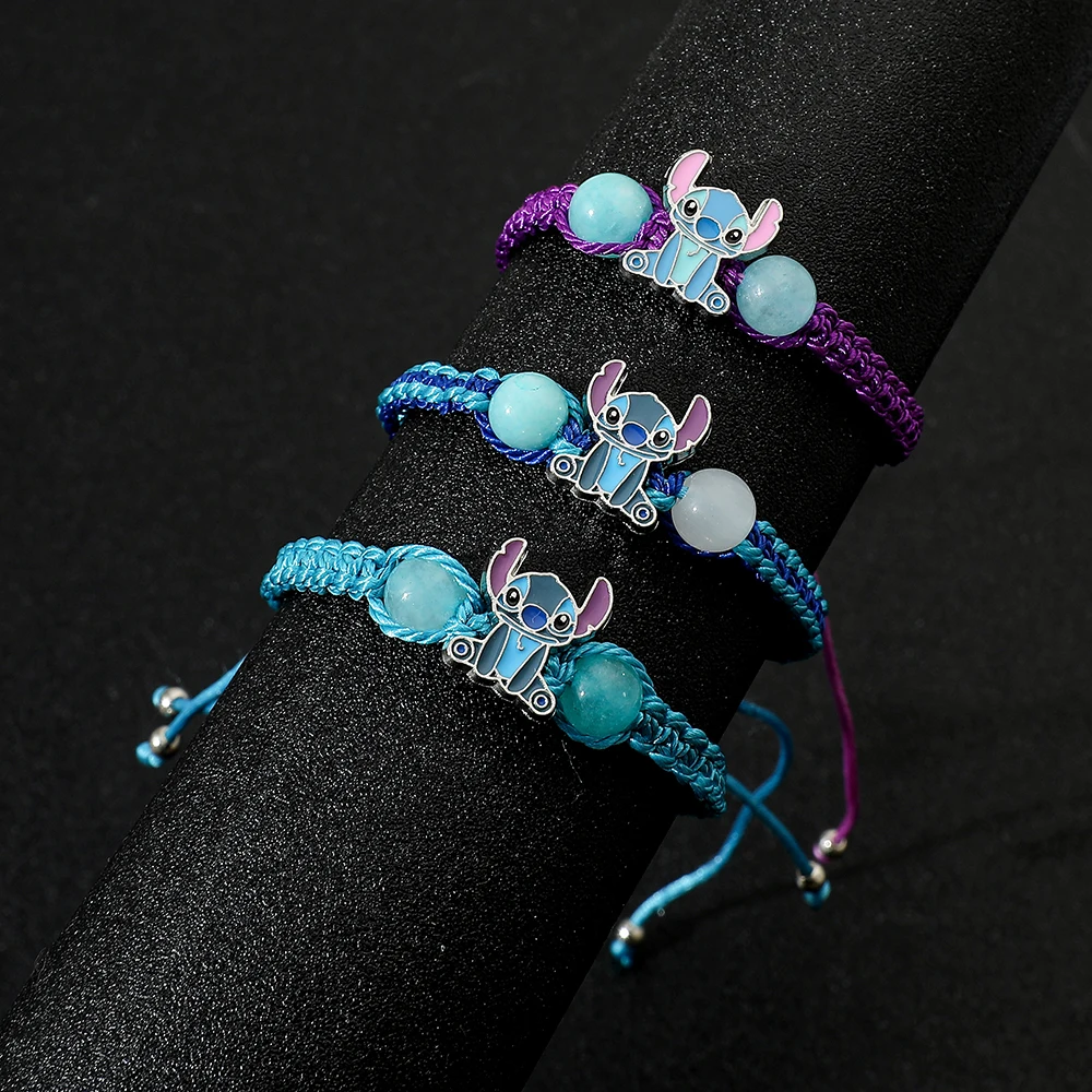 Disney-Anime Figure Lilo & Stitch Charms Bracelet, Cartoon Stitch Rope Chain, Wristband, Kids Toys, Birthday Gift