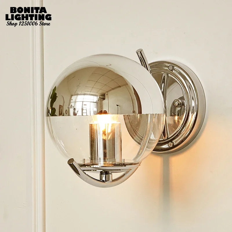 Space Ball Silver Simple Elegant Magic Beans Small Sconces Wall Lamps Chrome Semi-Plated Glass Ball Wall Lights Bedroom Corridor