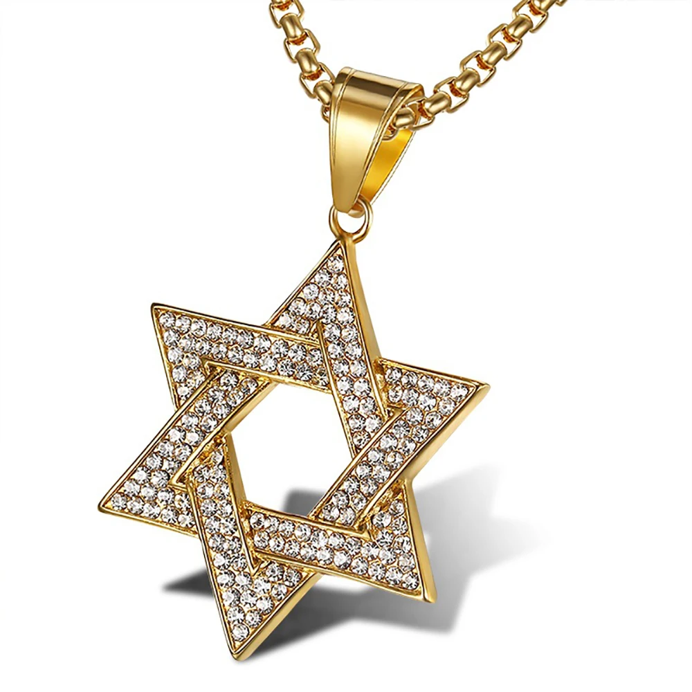 Jewish Star of David Pendant Necklaces Male Gold Color Stainless Steel Hexagram Necklace for Men/Women Jewelry Birthday Gift