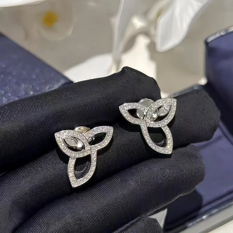 

Женские модные треугольные серьги-гвоздики S925 с лепестками, полностью инкрустированные камнями, идеальный подарок на праздник