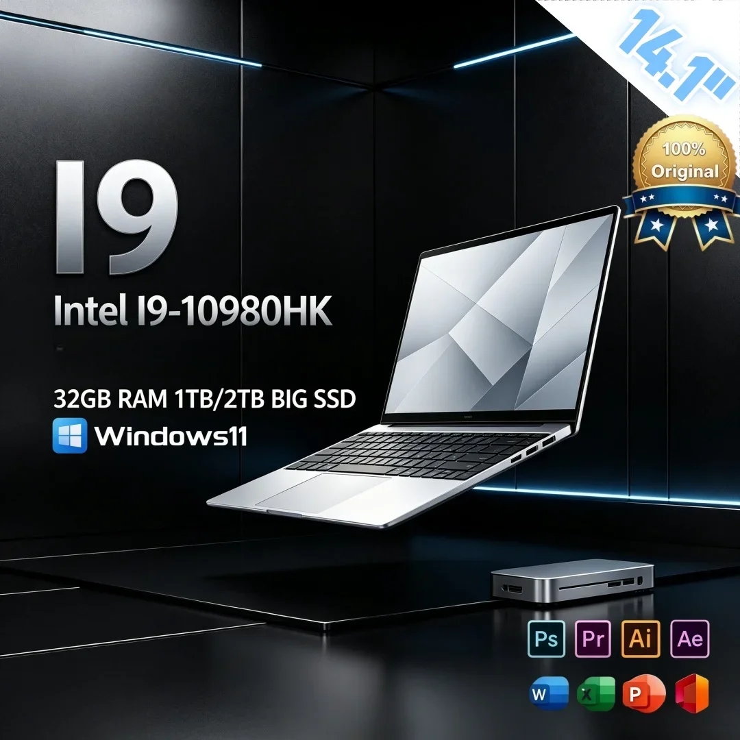 New Ultra Slim Laptop Intel I9-10980HK 14.1 Inch Laptop 32GB RAM 1TB 2TB SSD Windows 11 Original Portable High Performance