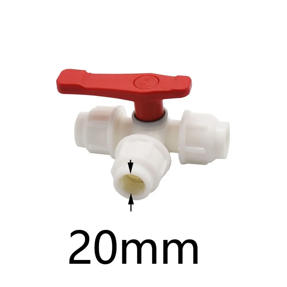 Irrigation Three Way Shut Off Valve White Plastic Ball Valve Tee Built-in Retaining Ring High Pressure Resistant