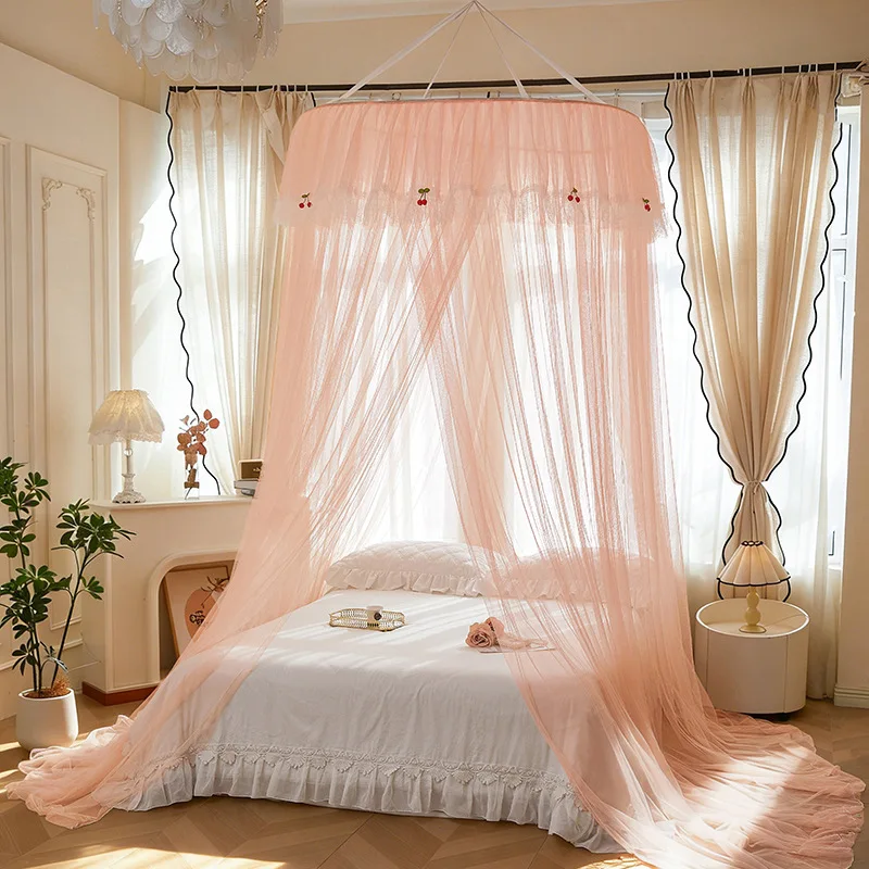 

Princess Round Canopy Mosquito Net Bed Curtain Lace Cherry Embroidery Ceiling Drapes Home Decor Mesh Manta Bedroom Supplies