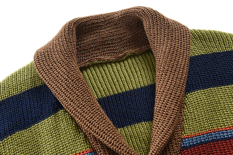 Herren Schalkragen Strickjacke Herbst Winter Farbblock Gestreifter Pullover Vintage Knopfleiste Lässige Lose Oberbekleidung Für M – Detail 4