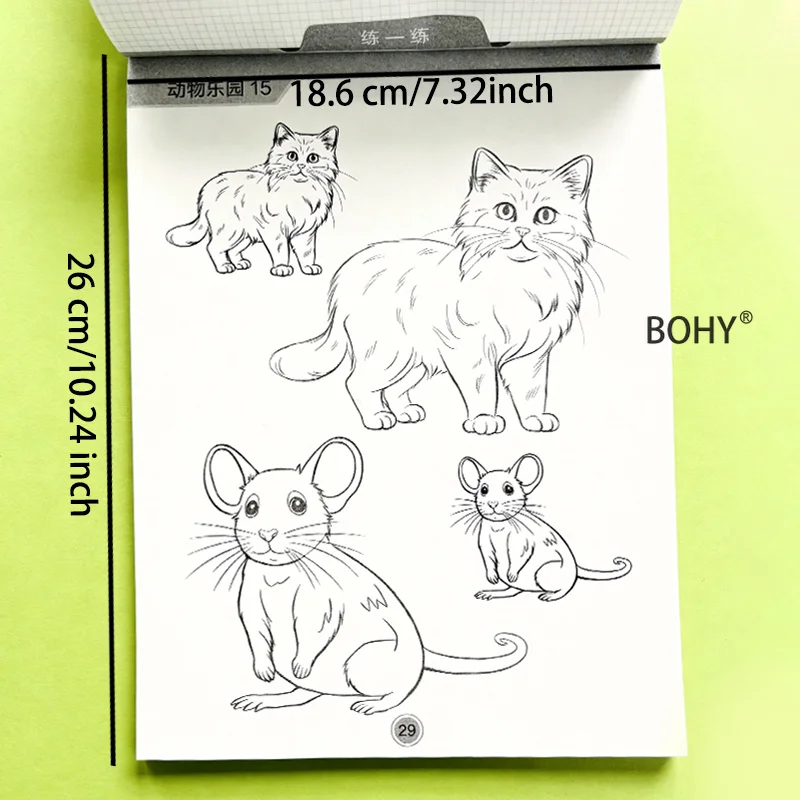 1 Animal Sketching and Coloring Book, 24 Pages, Zero Foundation Animal Painting Practice, Home Leisure Hand Drawing, Good Gift