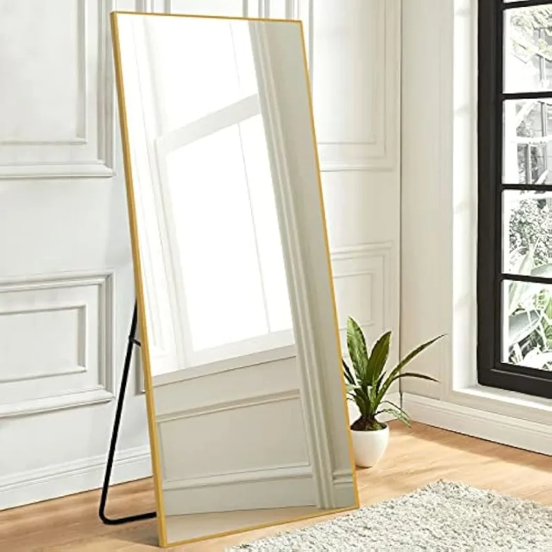 

Full Length Mirror, 64" x 21" Aluminum Alloy Frame Floor Mirror with Stand, Large Bedroom Mirror, Free Standing or Wall Mounted