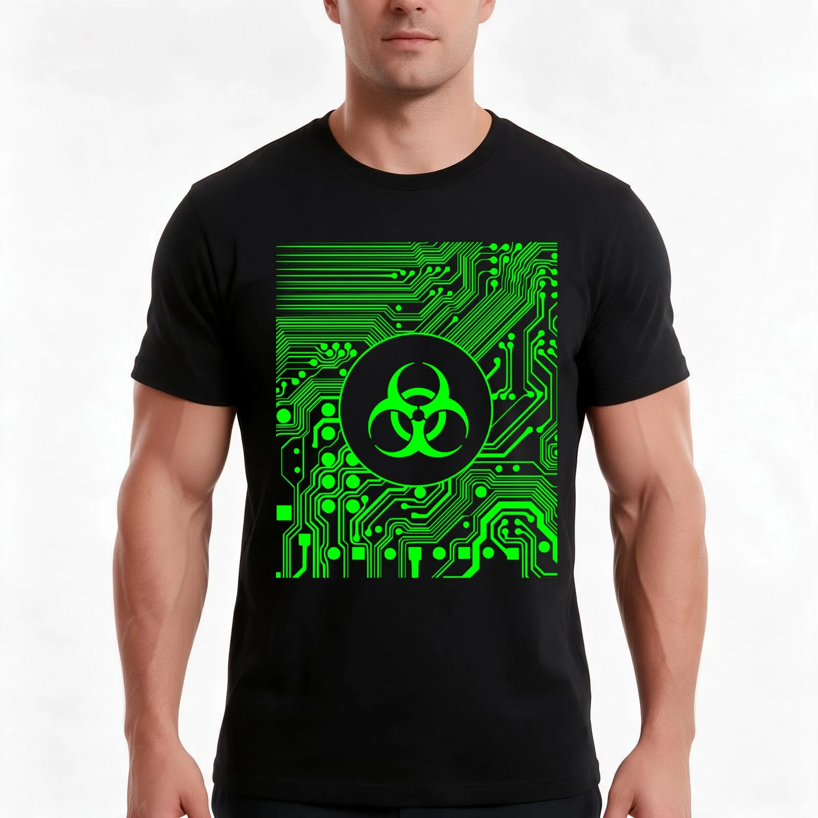 Green Biohazard (Cybergoth) T-Shirt Summer Casual Cotton Tee Oversized Streetwear Tops Vintage Graphic Print 100% Cotton