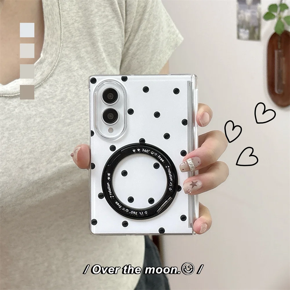 Fashion Black Polka Dot Magnetic For Magsafe Case For Samsung Galaxy Z Fold 8 Hinge Protector Hard PC Shockproof Phone Cover