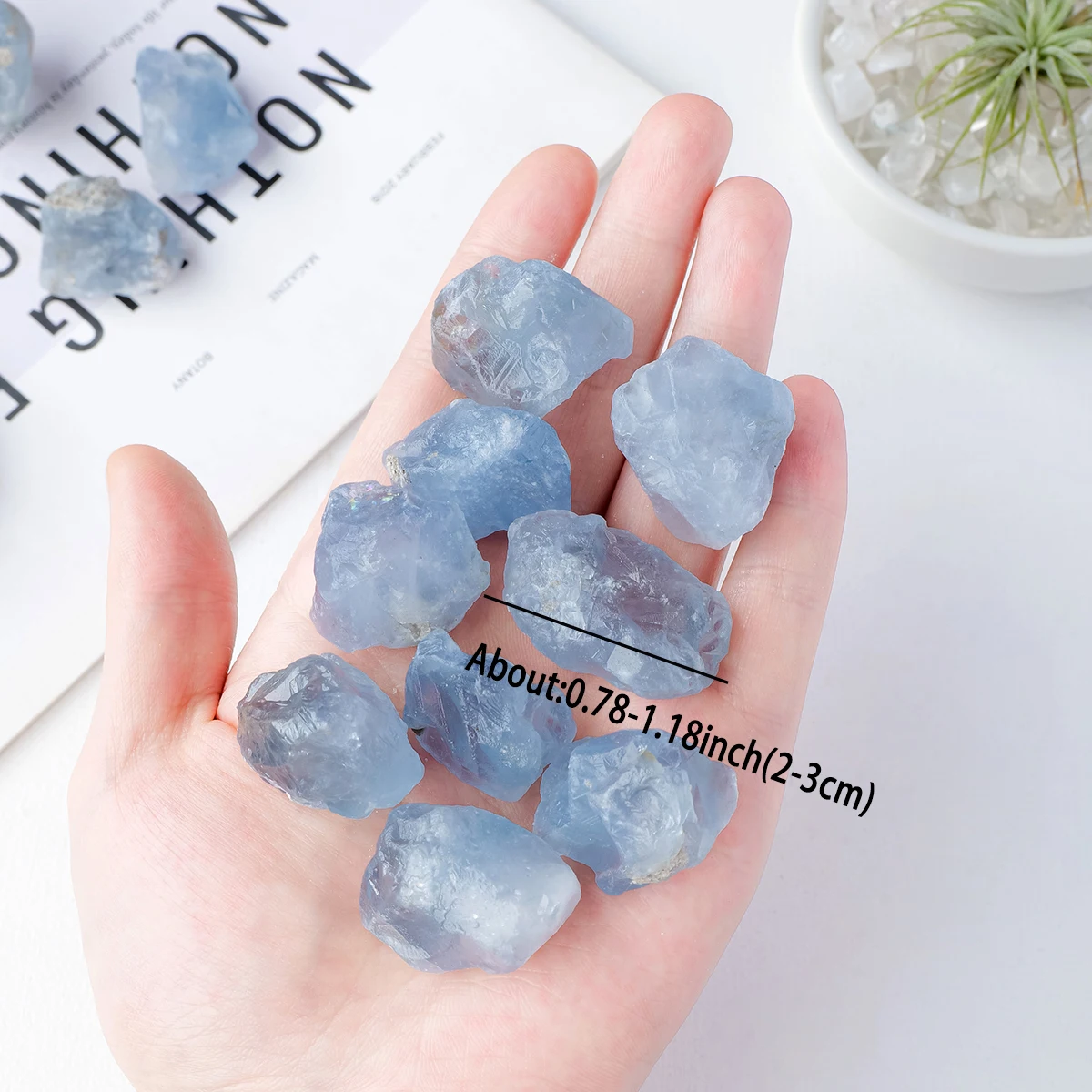Natural crystal celestite raw stone, Aromatherapy stone irregular bare stone ornaments home desktop decoration