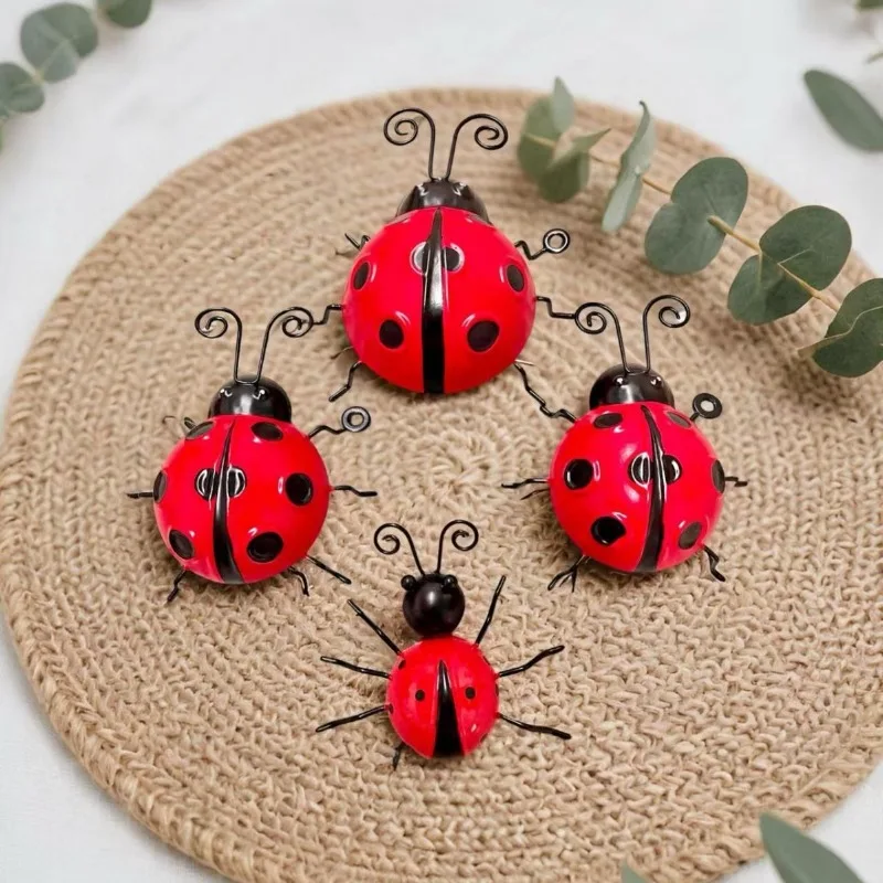 4pcs Creative Iron Art Ladybug Ornament Home Outdoor Garden Desktop Personality Decor Wall Hanging