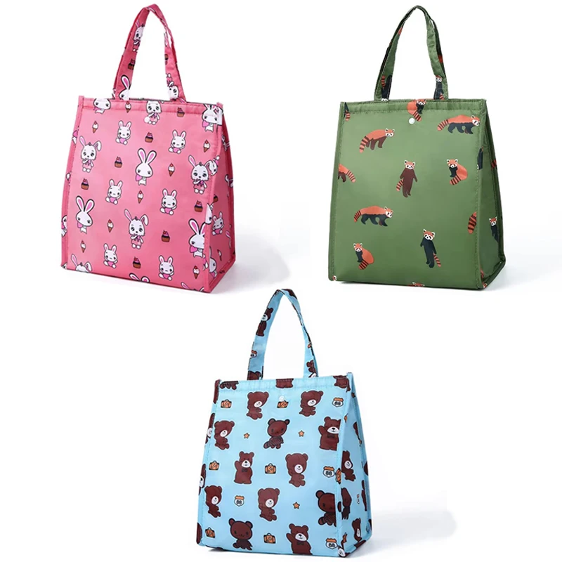 1Pc Foldable Portable Bento Bag Waterproof Various Styles Pattern Exquisite Handbag Thicken High-capacity Insulation Lunch Bag