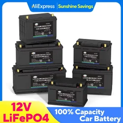 LiFePO4 Car Battery 12V Lithium Iron Phosphate Deep Cycle Built-in BMS Protection Board For Overland/Van/Sports/Racing/RV