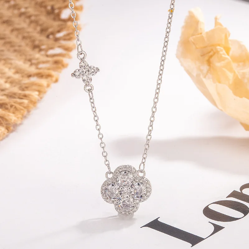 925 فضة محظوظ أربع أوراق البرسيم قلادة قلادة للنساء المختنق سلسلة الزفاف حفلة خطوبة مجوهرات هدية