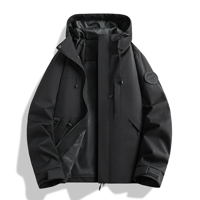 Men's Standard Fit Zipper Closure Hooded Thin Solid Color Spring Autumn Sports Casual Jacket Couple Outdoor Windbreaker Jacket