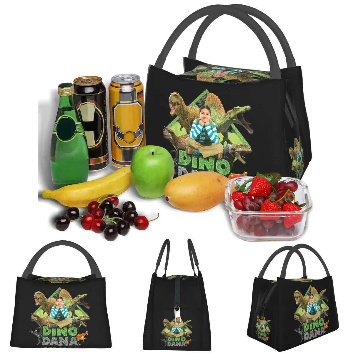Dino Dana Real Lightweight Handheld Insulated Lunch Bag Aluminum Foil Liner for Adults Students Travel Picnic