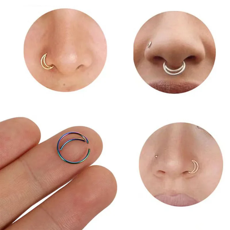 1PC stal chirurgiczna kolczyki w nosie przegroda Hoop kształt księżyca nozdrza Piercing biżuteria Tragus chrząstka kolczyk Tragus dla kobiet mężczyzn