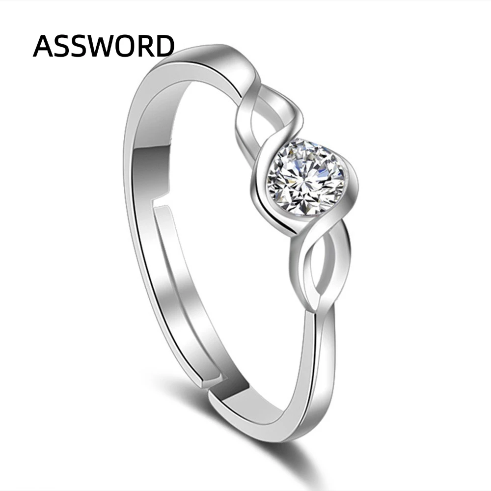 925 Sterling Silver Twisted Infinity Solitaire CZ Ring Women Adjustable Open Band Promise Engagement Wedding Jewelry Gift
