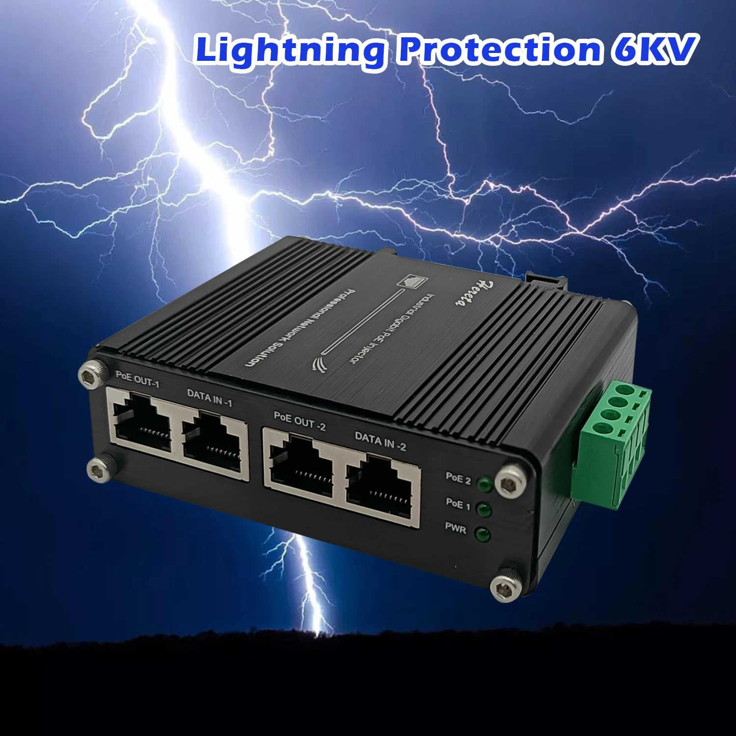 2 Ports Hardened Industrial Gigabit PoE+ Injector 30W Max Per Port 12~48VDC Input Support 48V PoE IEE802.3af/at DIN Rail Mount