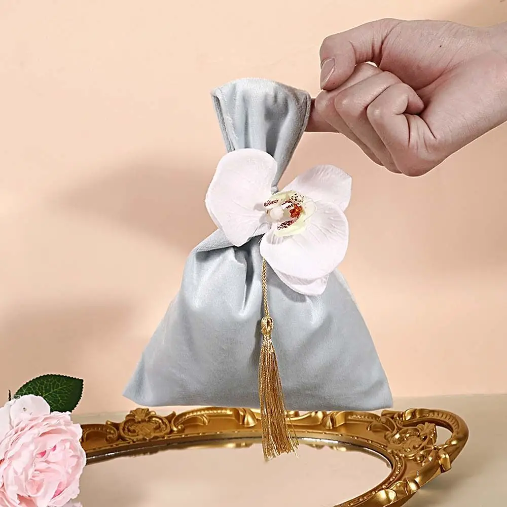 Tassel Velvet Knot Handbag Vest Shape Tope Handle Flower Wrist Bag Wedding Candy Bag Large Capacity Festive Sugar Bag Outdoor