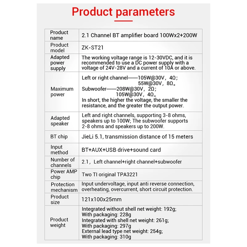 TOP ข้อเสนอ ZK-ST21 บลูทูธเครื่องขยายเสียงดิจิตอล 2.1 ช่อง 100Wx2 + 200W ซับวูฟเฟอร์ชิป TPA3221 Hifi สเตอริโอเครื่องขยายเสียง