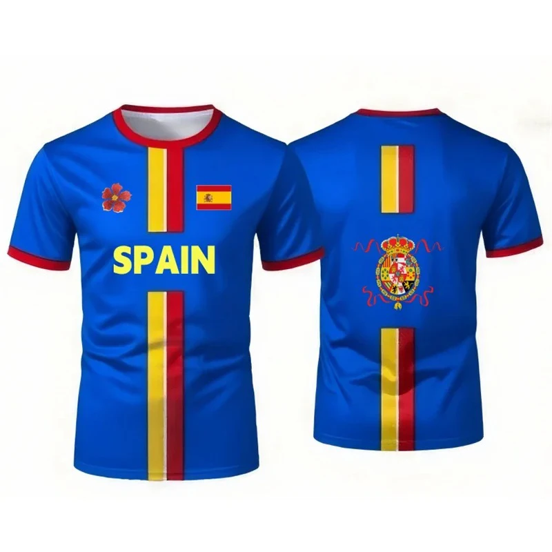 Camiseta de Fútbol Española a la Moda para Hombre con Patrón de la Bandera Nacional, Jersey 3D para Entrenamiento, de Secado Rápido y Transpirable