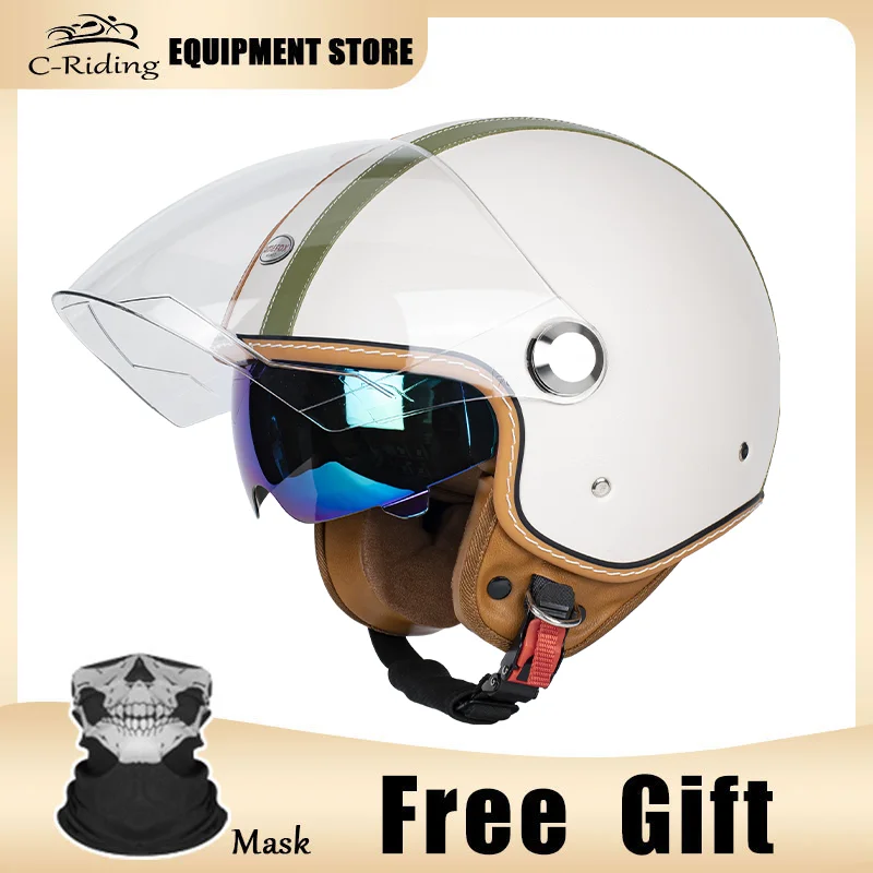 

Authentic Retro Appearance 3/4 Open Face Motorcycle Helmet with Lightweight ABS Shell and High Density EPS Liner for Four Season