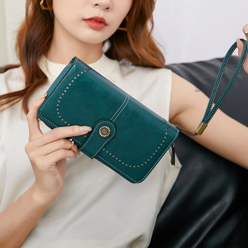 MIYIN Fashion Texture Women's Wallet High Quality RFID Anti theft Leather Wallet Women's Long Multi Card Wrist Bag