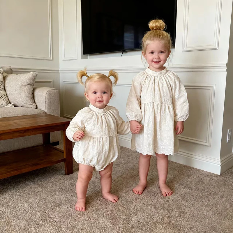 Herbst Baby Body Schwestern Kleid Party Infant Mädchen Kleinkind Outfit Baby Mädchen Strampler Stickerei Bogen Kleid Familie Schwester Kleid