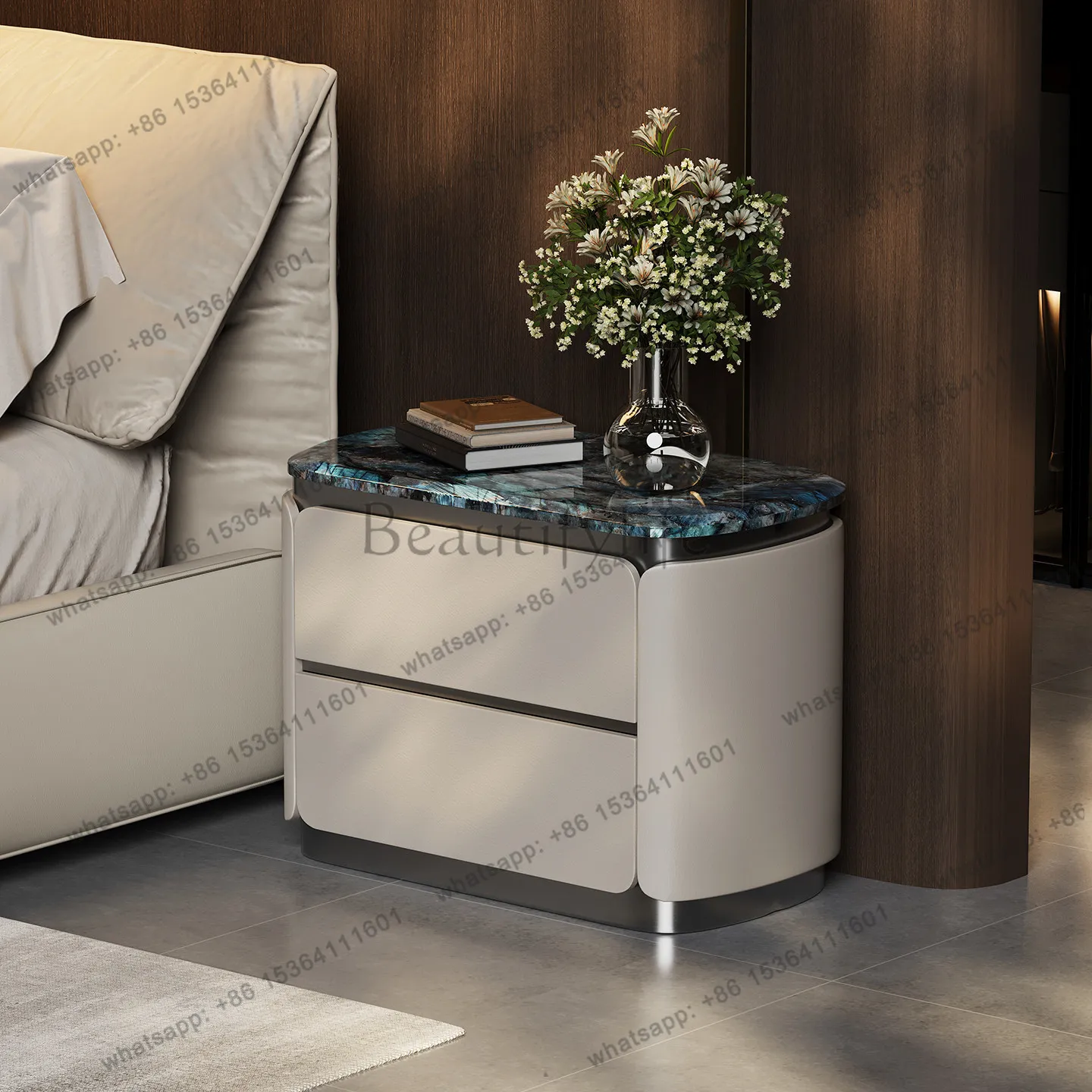 Customization Italian minimalist bedside table household bedroom modern minimalist marble light luxury high sense