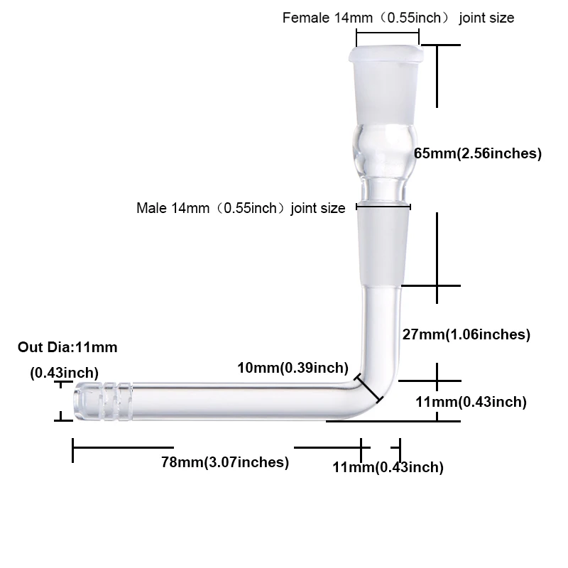 14mm dimensione giunto 95mm 120mm 145mm lunghezza diffusore a stelo in vetro per narghilè Shisha adatto per pipa ad acqua per fumatori