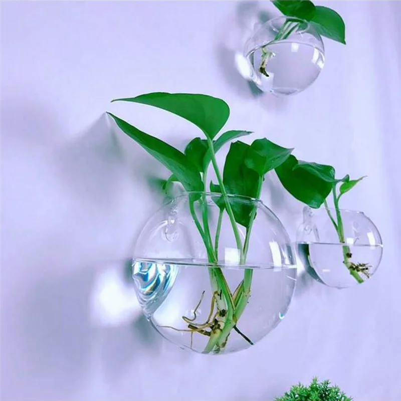 AS60-Handmade Round Glass Vase-2/6-Pack Wall-Hanging Terrarium-Self-Watering Hydroponic Planter For Home Office Decor