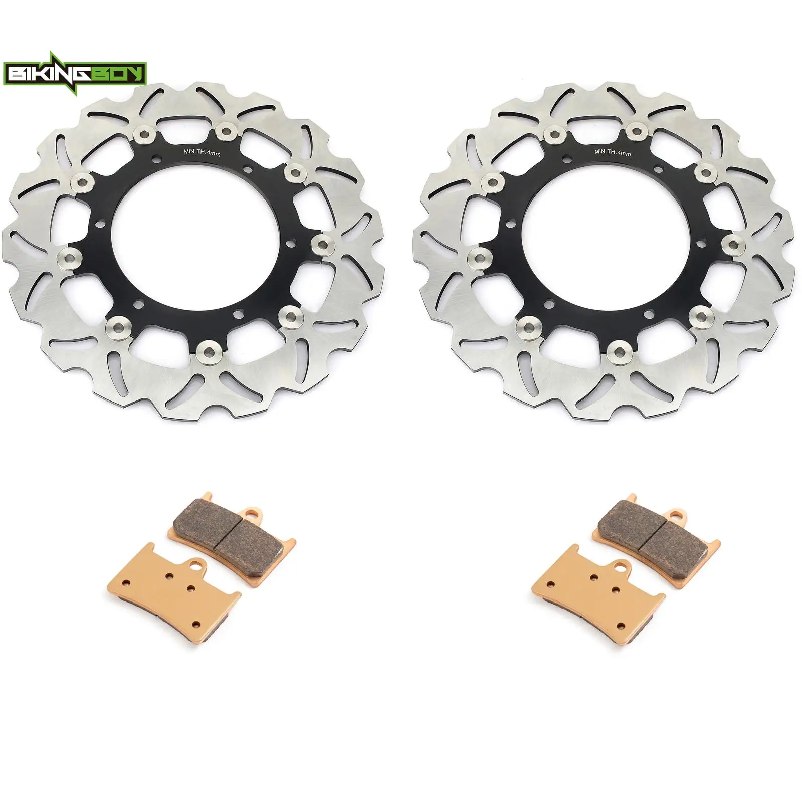 BIKINGBOY For Yamaha YZF R1 98 99 00 01 02 03 04 05 06 07 08 09 10 11 12 13 14 Front Brake Discs Disks Rotors Pads Stainless Set